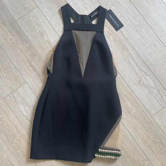 David Koma Black Jewel Sleeveless Crepe Embellished Mini Dress - Picture 5 of 10